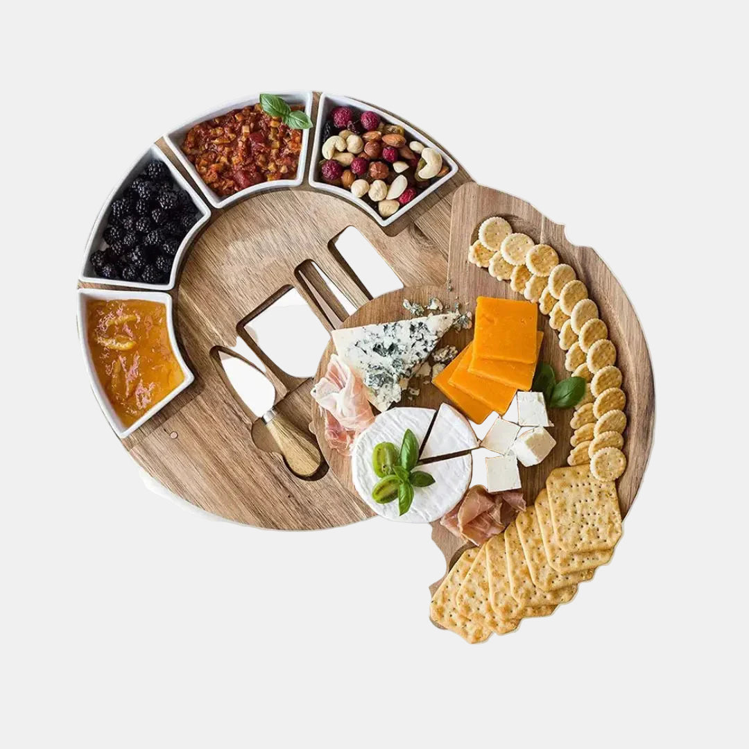 Large Charcuterie Board Set with Ceramic Bowls and Stainless Steel Knives 0