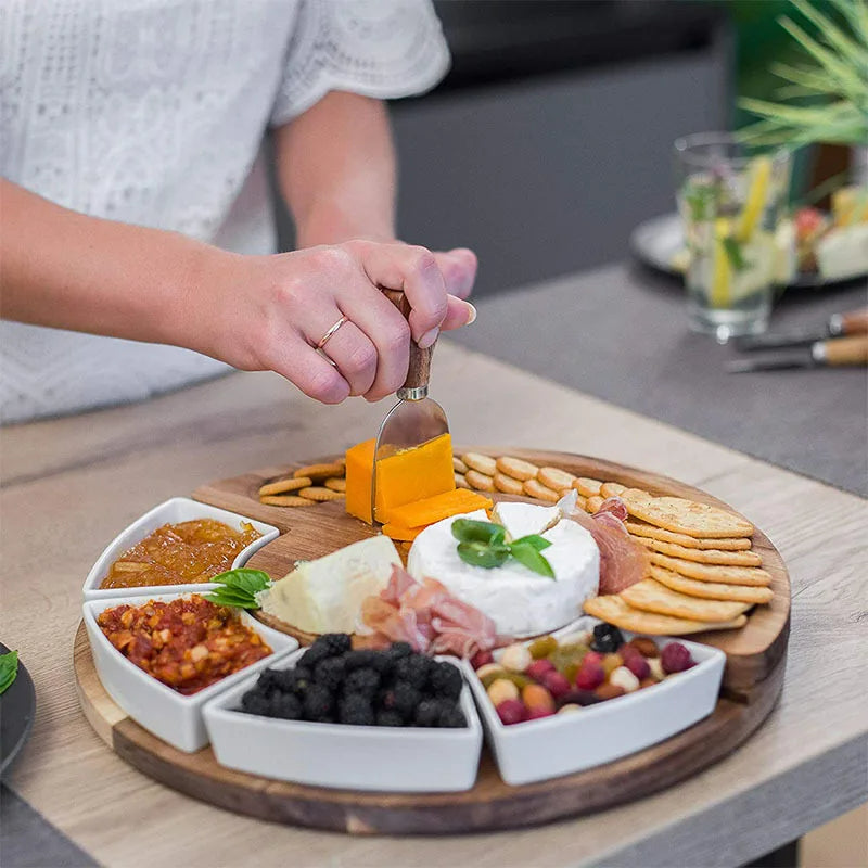 Large Charcuterie Board Set with Ceramic Bowls and Stainless Steel Knives 2