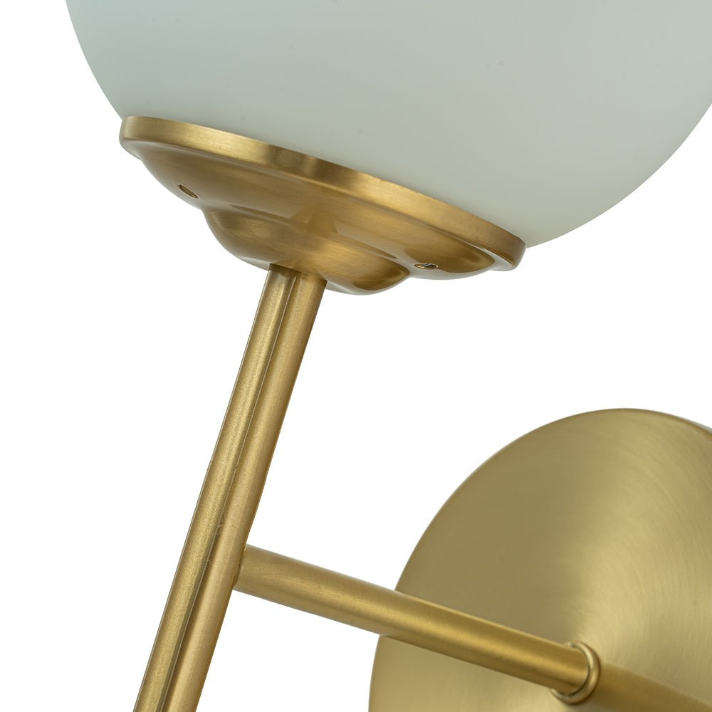 Mid-Century 1-Light Brass Frosted Glass Globe Wall Lamp