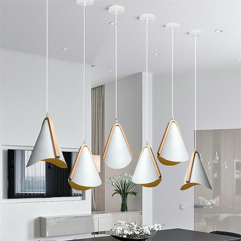 Modern Conic Drop Pendant Light – Stylish White Wood Finish Lighting