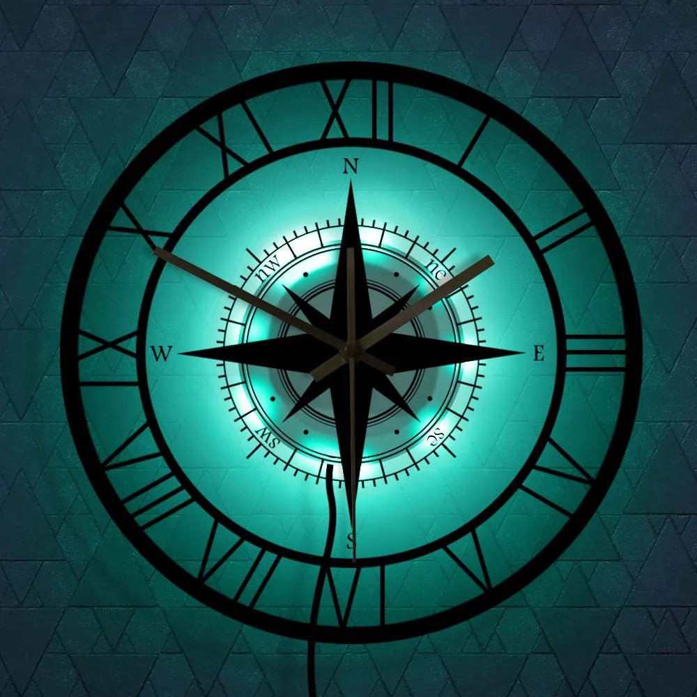 Luxury Nautical Compass Wall Clock – Precision Craftsmanship