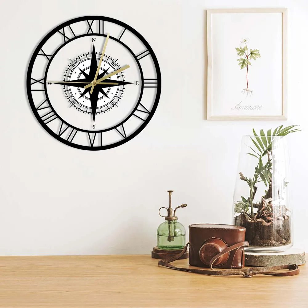 Luxury Nautical Compass Wall Clock – Precision Craftsmanship