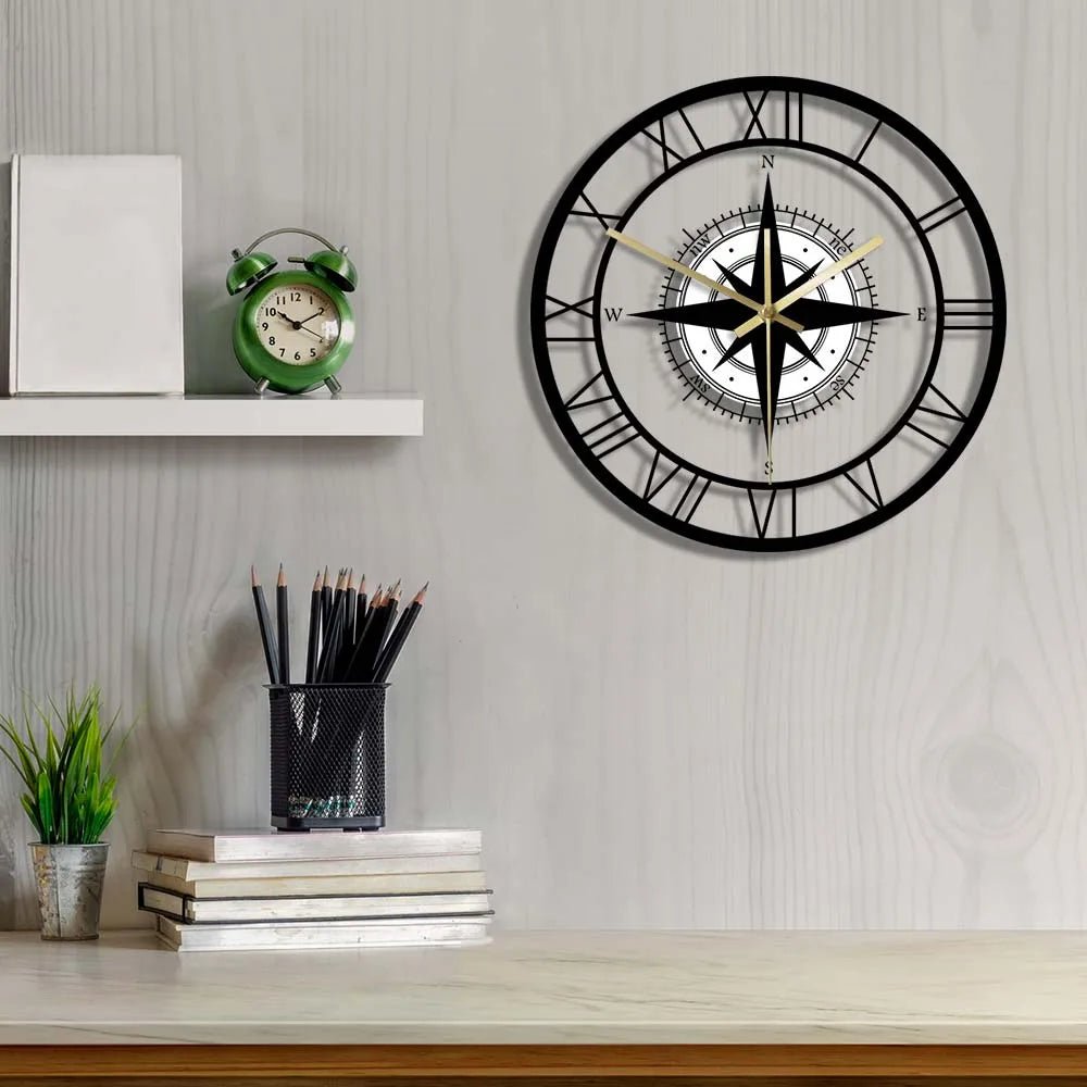 Luxury Nautical Compass Wall Clock – Precision Craftsmanship