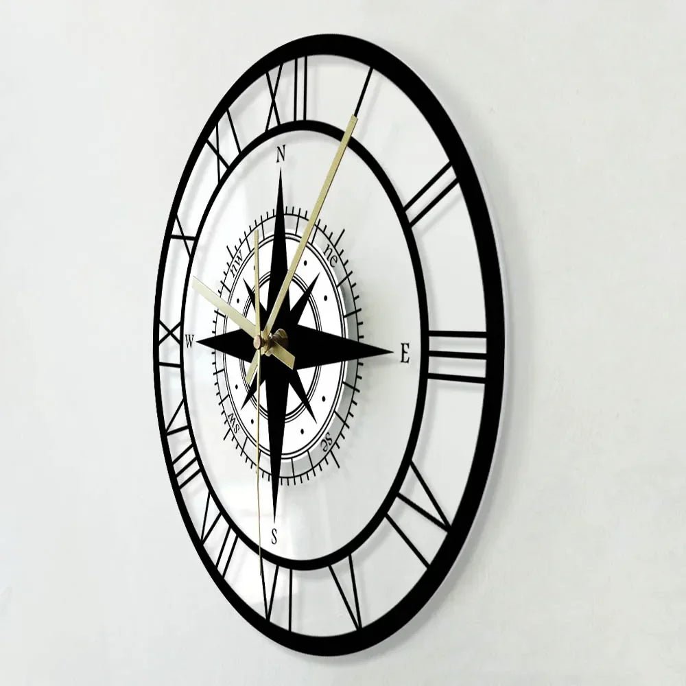 Luxury Nautical Compass Wall Clock – Precision Craftsmanship