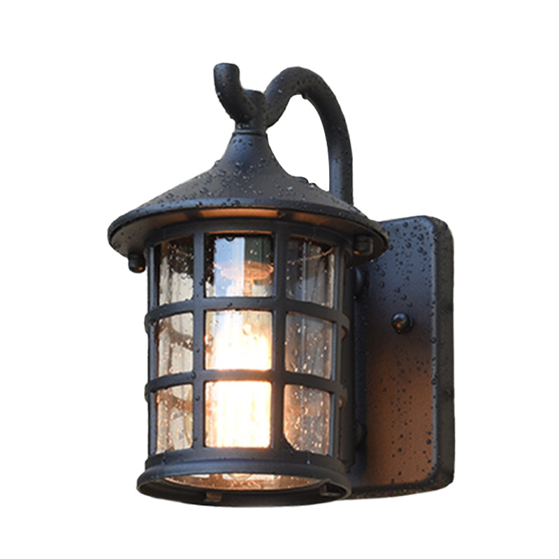 Seeded Glass Lantern Wall Lamp – Rustic Countryside Outdoor Lighting