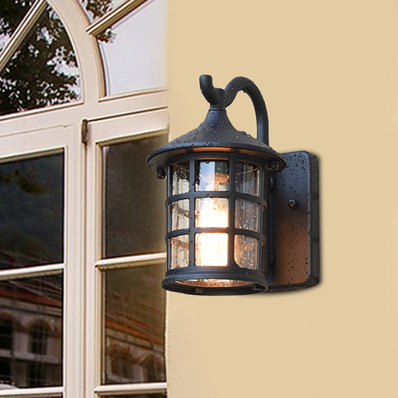 Seeded Glass Lantern Wall Lamp – Rustic Countryside Outdoor Lighting