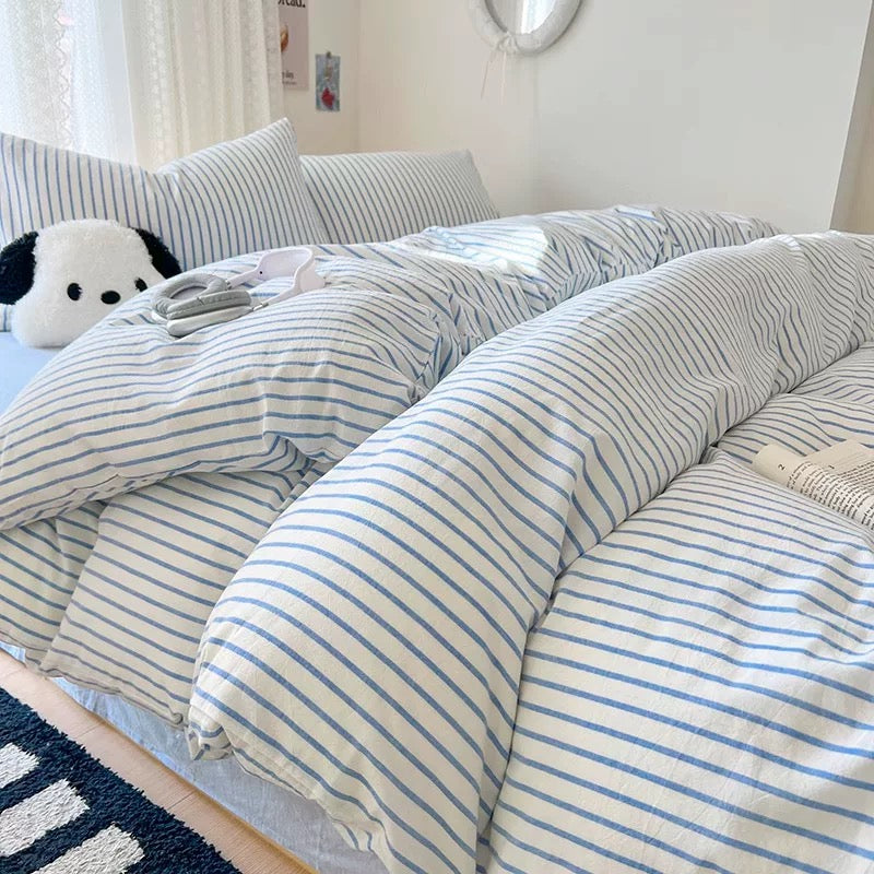 Pink Striped Bedding Set – Cozy Cotton Duvet Covers for Aesthetic Bedrooms
