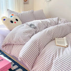 Pink Striped Bedding Set – Cozy Cotton Duvet Covers for Aesthetic Bedrooms