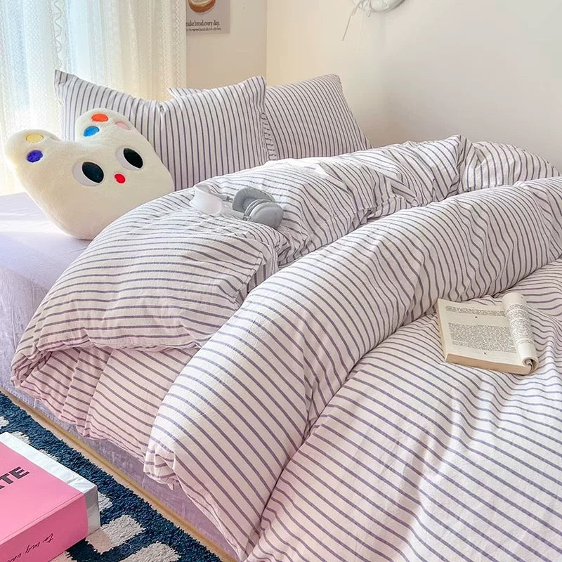 Pink Striped Bedding Set – Cozy Cotton Duvet Covers for Aesthetic Bedrooms
