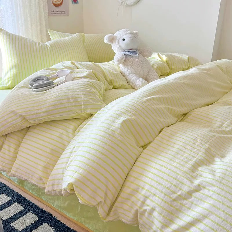Pink Striped Bedding Set – Cozy Cotton Duvet Covers for Aesthetic Bedrooms