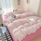 Pink Striped Bedding Set – Cozy Cotton Duvet Covers for Aesthetic Bedrooms