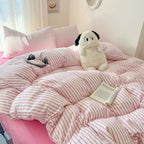 Pink Striped Bedding Set – Cozy Cotton Duvet Covers for Aesthetic Bedrooms