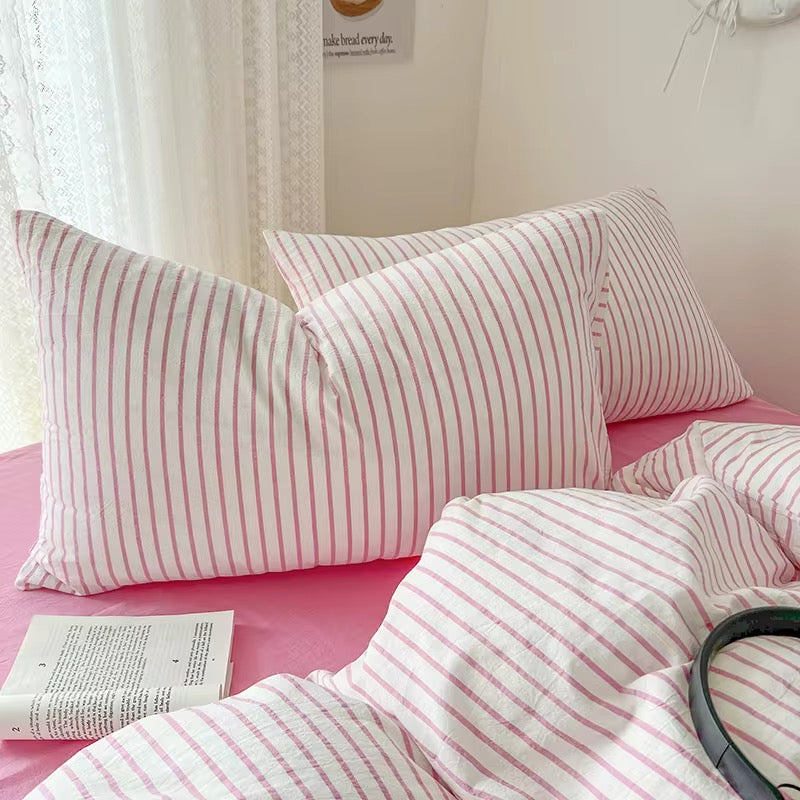 Pink Striped Bedding Set – Cozy Cotton Duvet Covers for Aesthetic Bedrooms