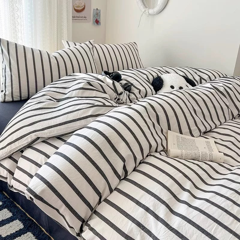 Pink Striped Bedding Set – Cozy Cotton Duvet Covers for Aesthetic Bedrooms