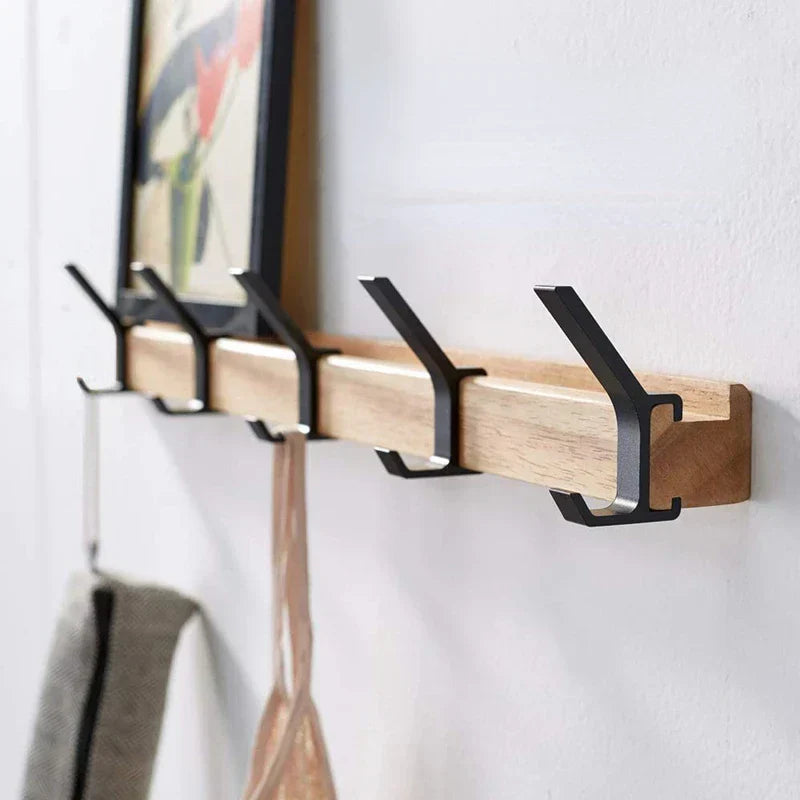 Nordic Wall Coat Rack – Removable Hook, Black Wood & Aluminum