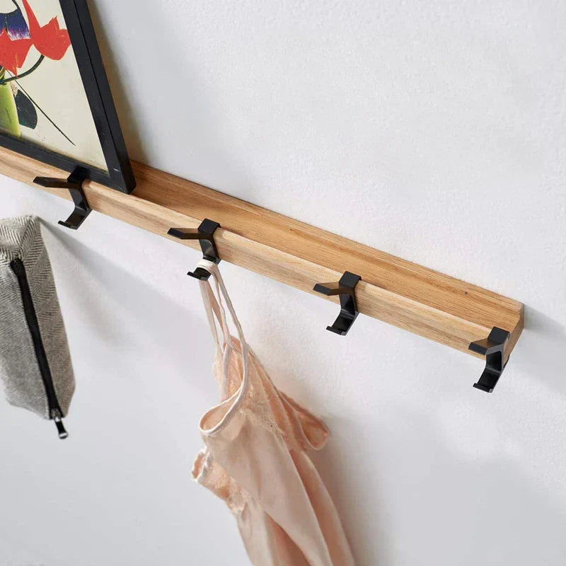 Nordic Wall Coat Rack – Removable Hook, Black Wood & Aluminum