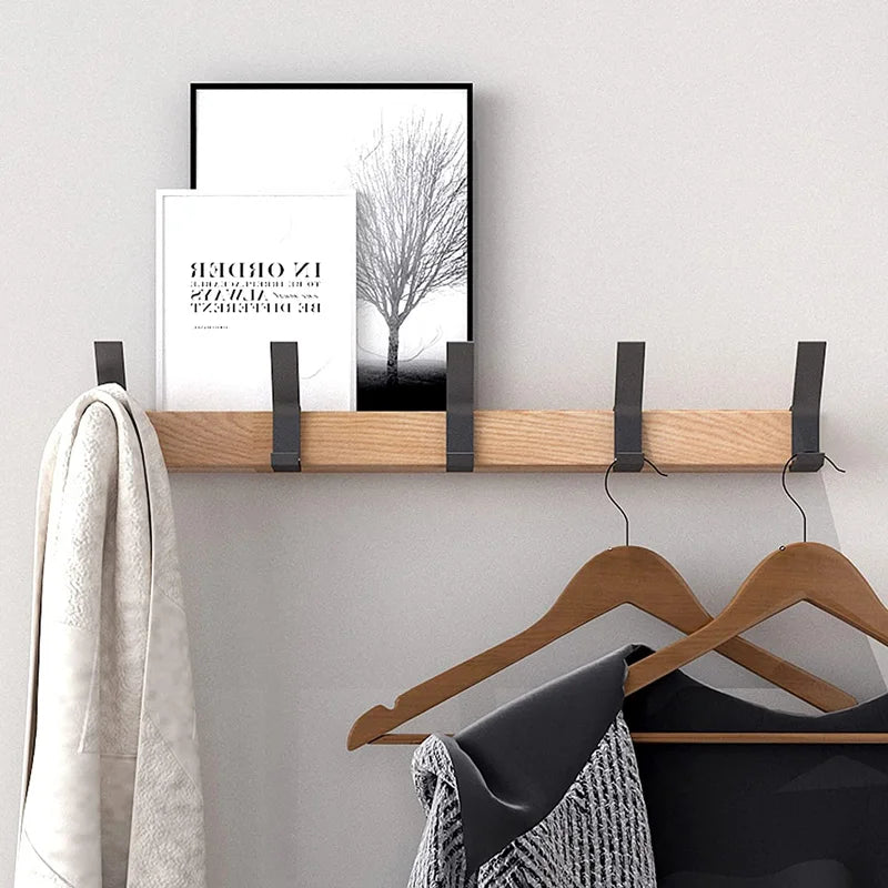 Nordic Wall Coat Rack – Removable Hook, Black Wood & Aluminum