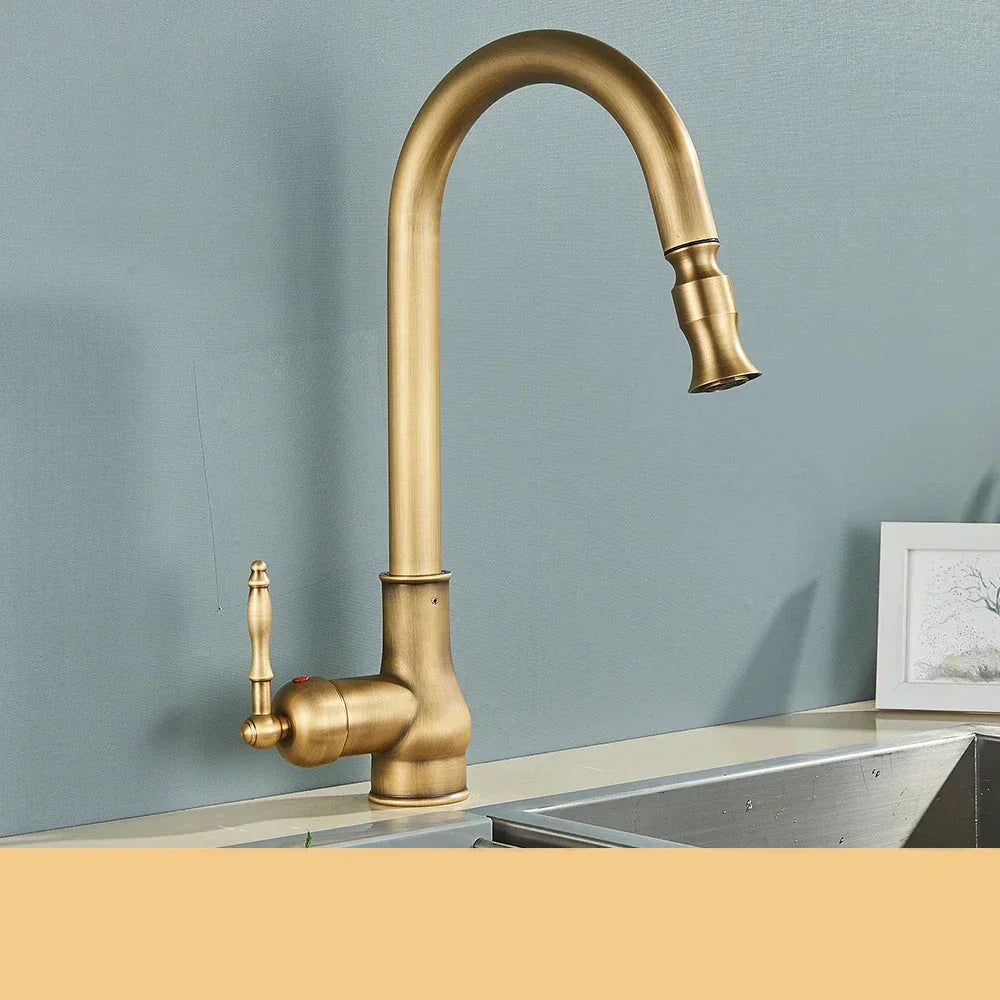 Timeless Antique Brass Kitchen Faucet – Vintage Style with Modern Functionality