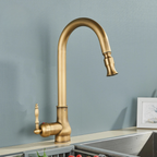 Timeless Antique Brass Kitchen Faucet – Vintage Style with Modern Functionality