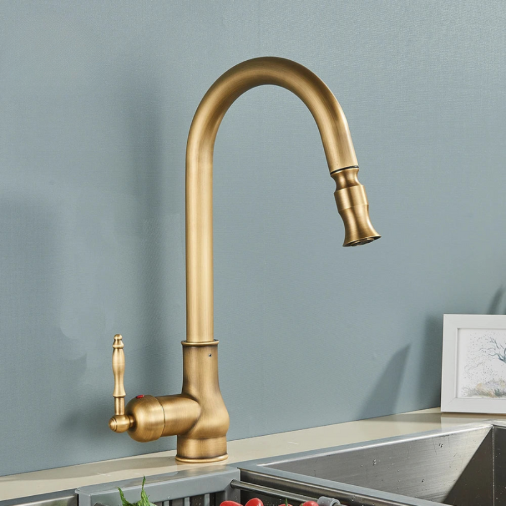 Timeless Antique Brass Kitchen Faucet – Vintage Style with Modern Functionality