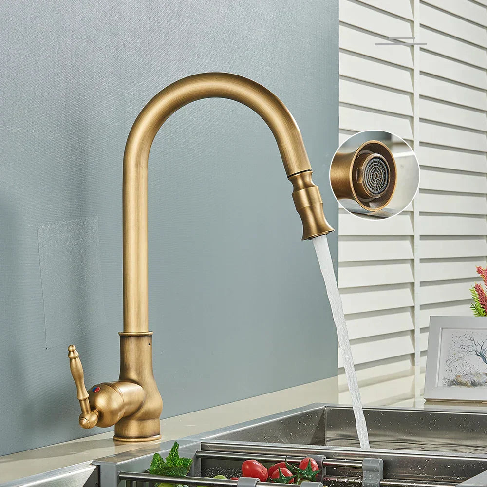 Timeless Antique Brass Kitchen Faucet – Vintage Style with Modern Functionality