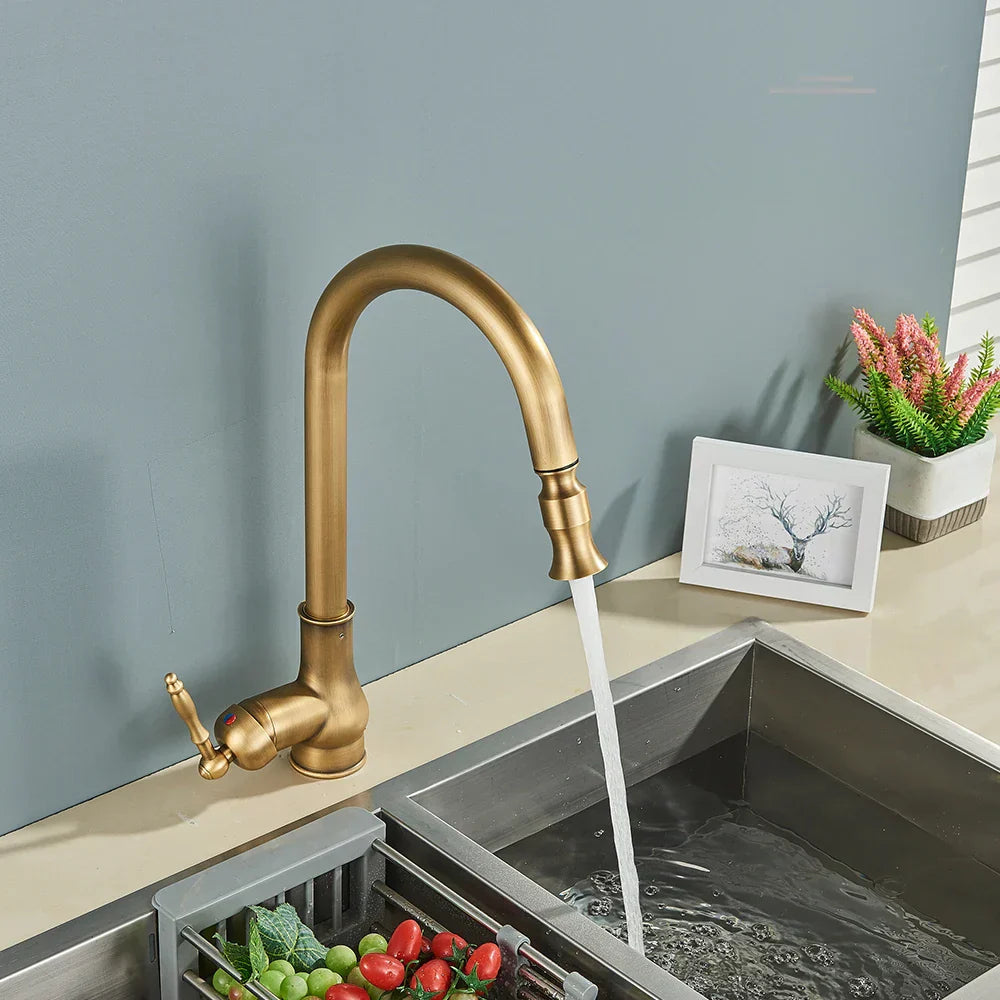 Timeless Antique Brass Kitchen Faucet – Vintage Style with Modern Functionality