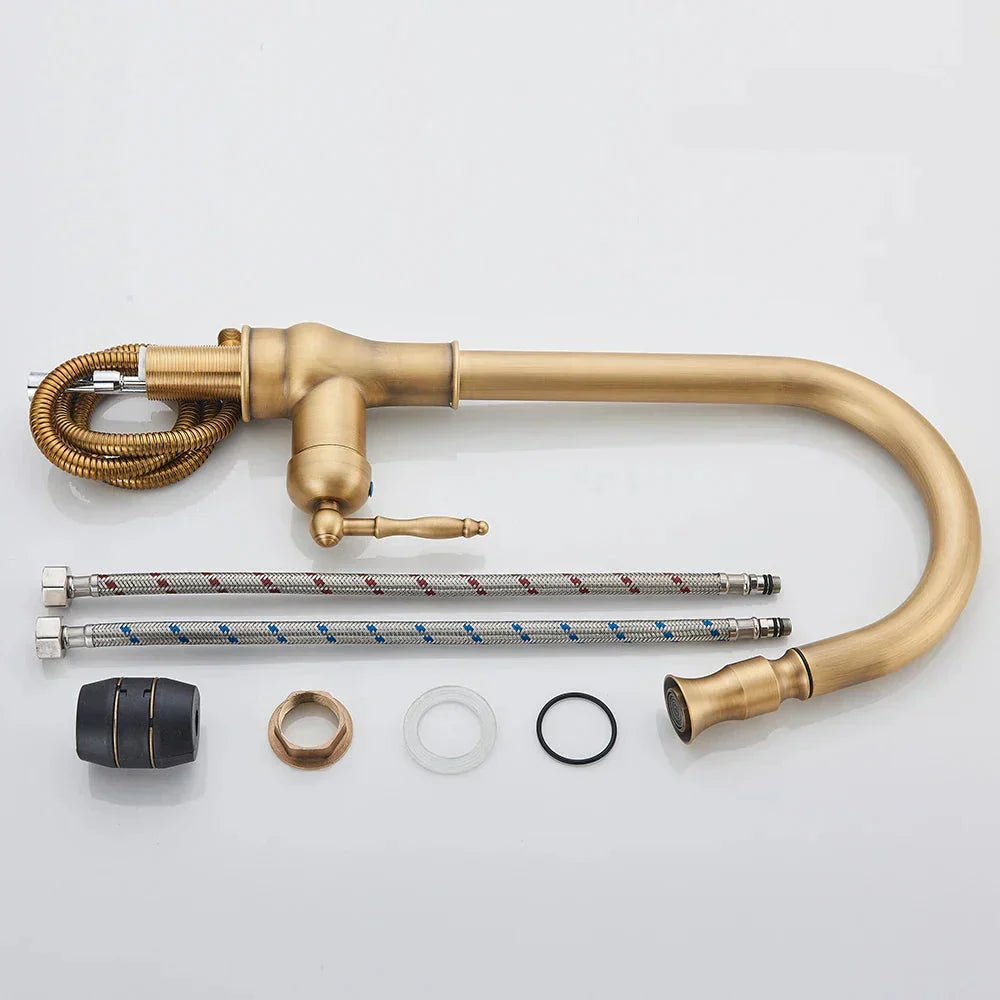 Timeless Antique Brass Kitchen Faucet – Vintage Style with Modern Functionality