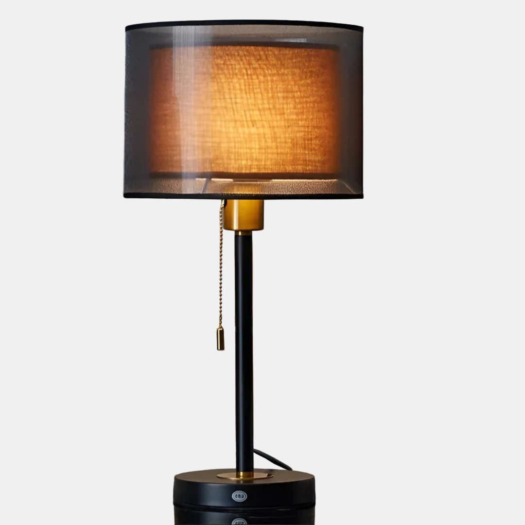 Vintage Table Lamp with Double Fabric Shade – Elegant Bedroom or Living Room Light 0