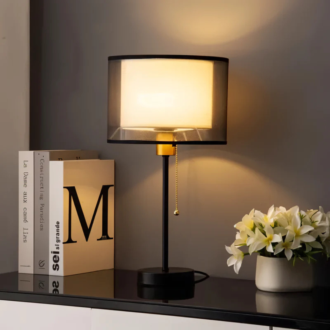 Vintage Table Lamp with Double Fabric Shade – Elegant Bedroom or Living Room Light 1