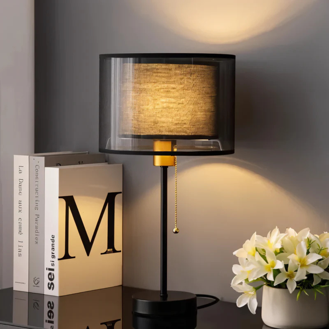 Vintage Table Lamp with Double Fabric Shade – Elegant Bedroom or Living Room Light 3