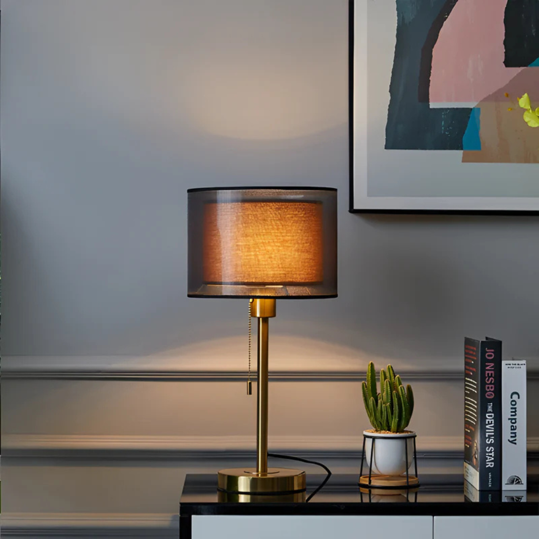 Vintage Table Lamp with Double Fabric Shade – Elegant Bedroom or Living Room Light 5