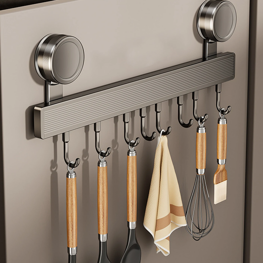 Wall-Mounted Kitchen Rack with Utensil Holder – No-Drill Organizer Rail 2