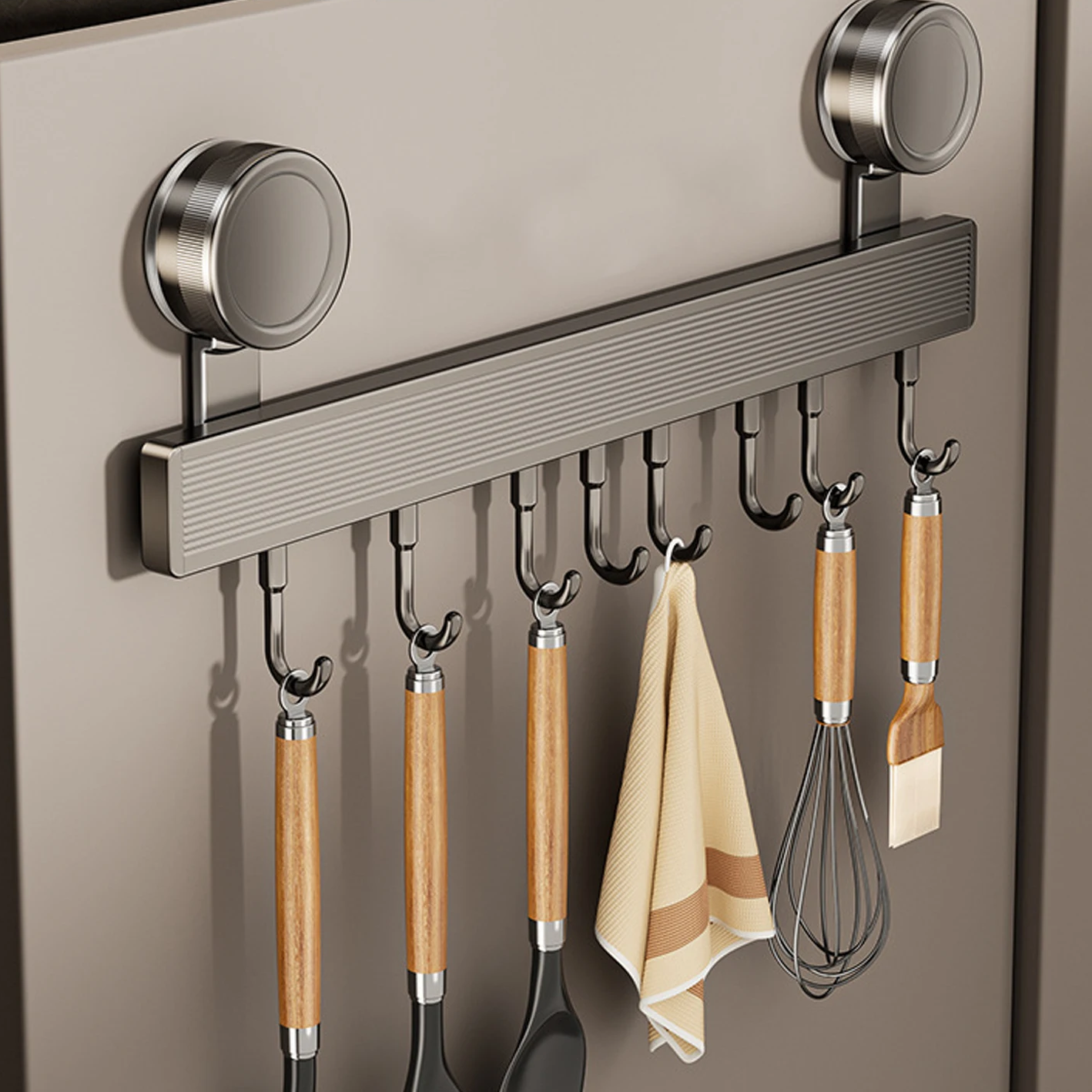 Wall-Mounted Kitchen Rack with Utensil Holder – No-Drill Organizer Rail 2