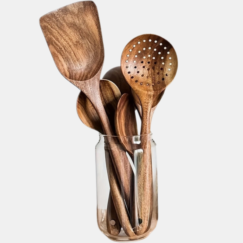 Wooden Kitchen Utensil Set – 5-Piece Ergonomic Cooking Tools for Home Chefs