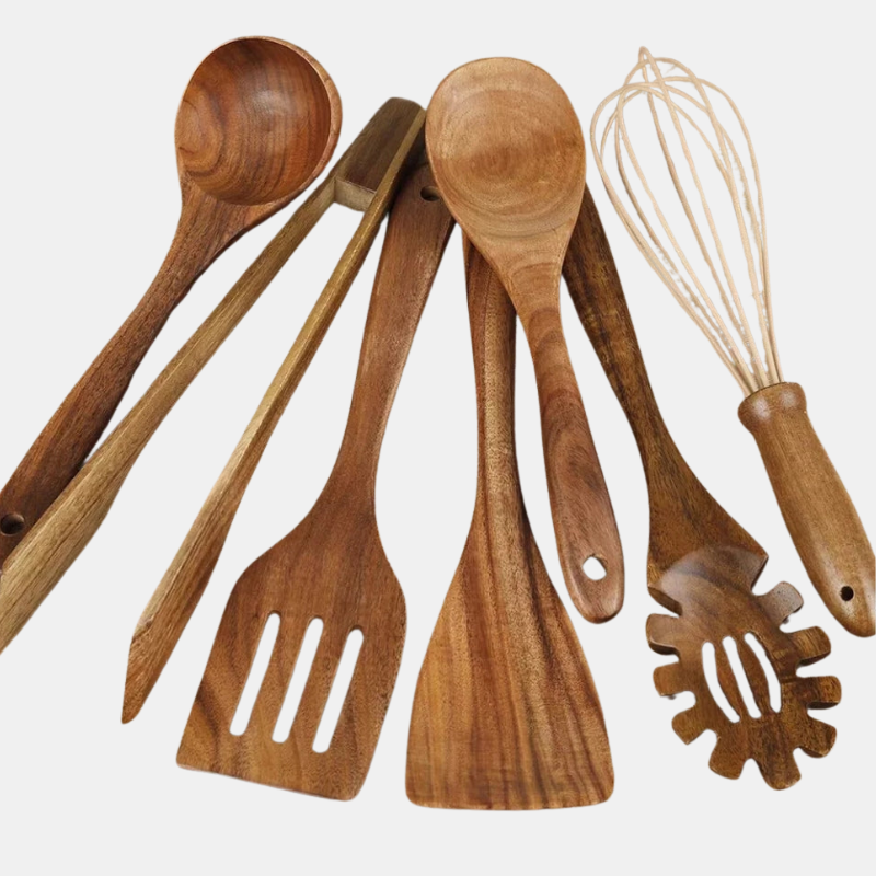 Wooden Kitchen Utensils Set 7-Piece – Durable Cooking Tools for Home Chefs