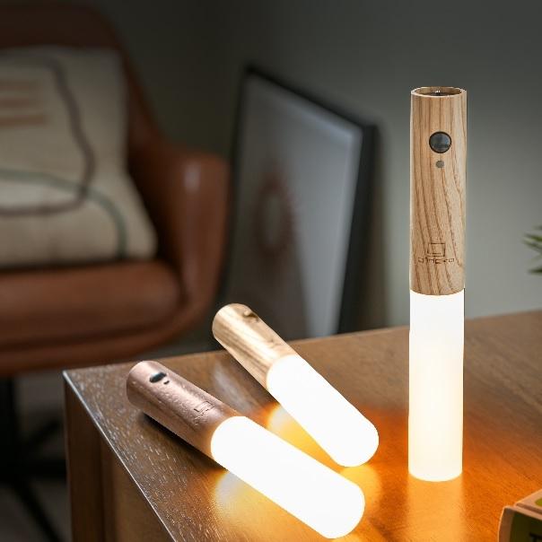 Wooden Night Lamp with Motion Sensor – USB Rechargeable Warm Light for Home 0
