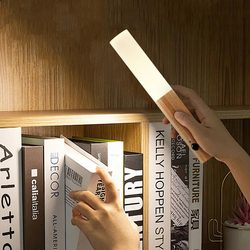 Wooden Night Lamp with Motion Sensor – USB Rechargeable Warm Light for Home 3