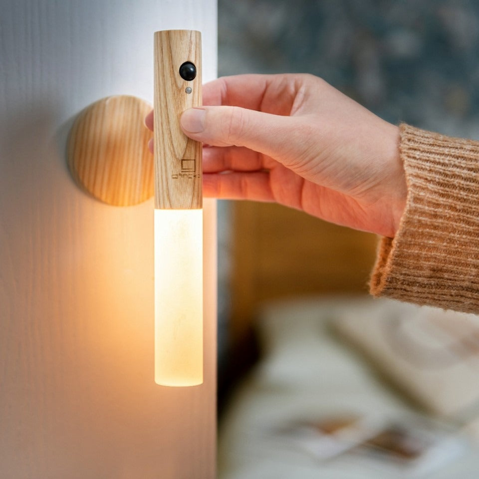 Wooden Night Lamp with Motion Sensor – USB Rechargeable Warm Light for Home 4